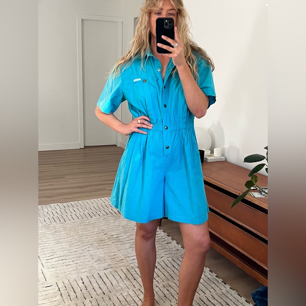 Vintage Blue Button-Up onesie